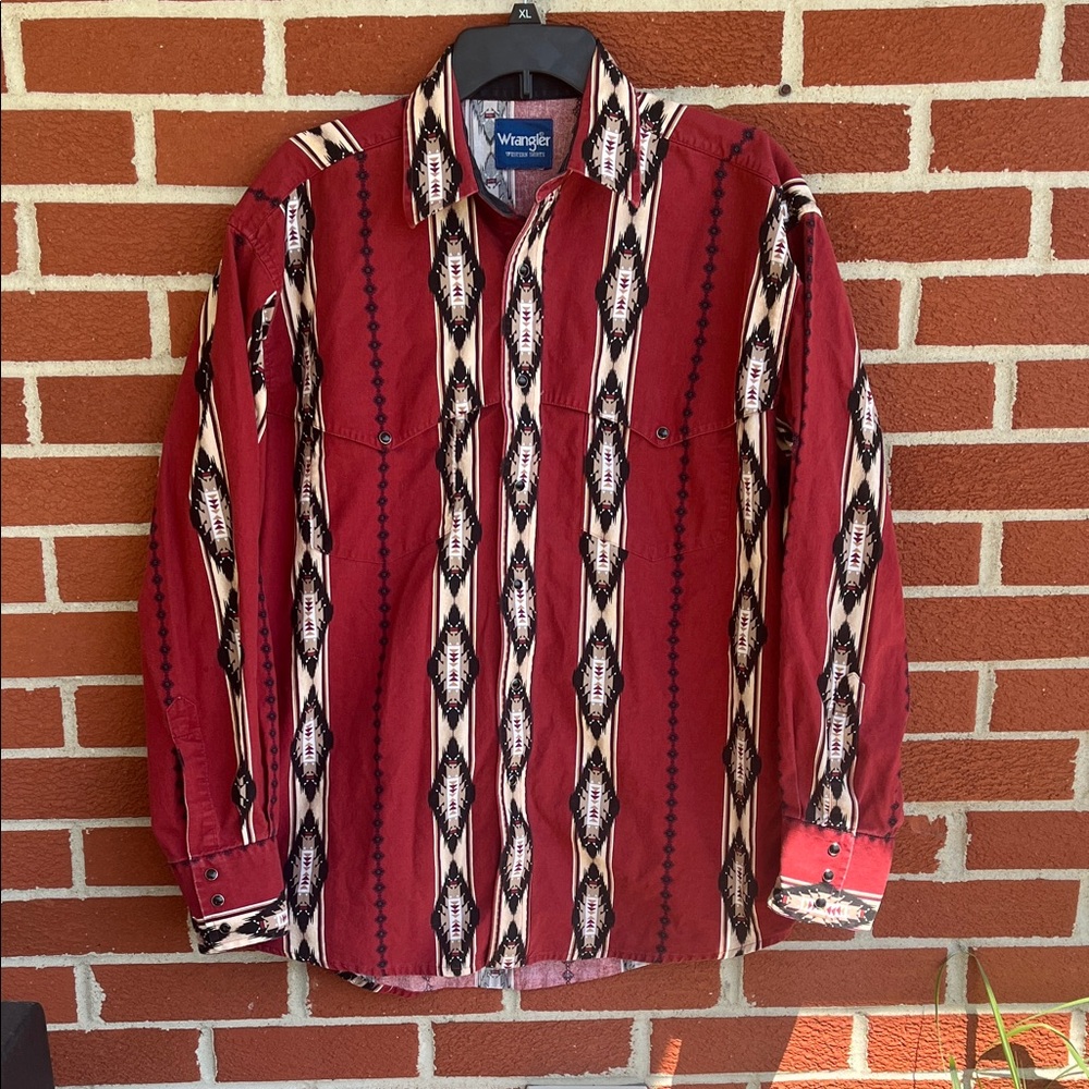 Wrangler Men's Red Aztec-Pattern Western Shirt
